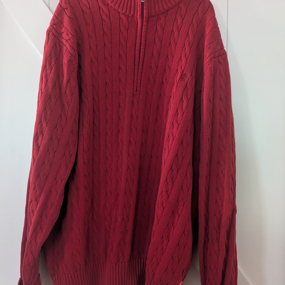 Izod Men's Zip Up Red Cable Knit Sweater